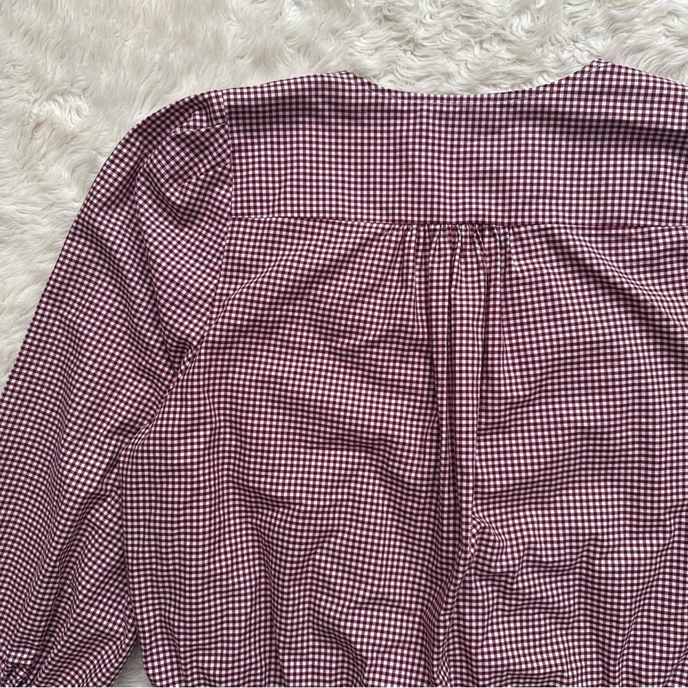 Madewell Blouse Wrap Top in Gingham Check Cropped Gingham Rusty Burgundy L - Picture 6 of 14